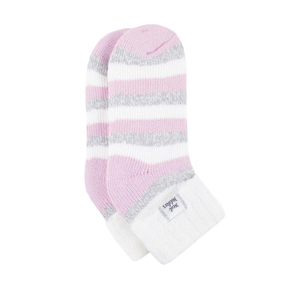 Chaussettes de nuit originales pour dames avec haut côtelé à revers - Gris et rose