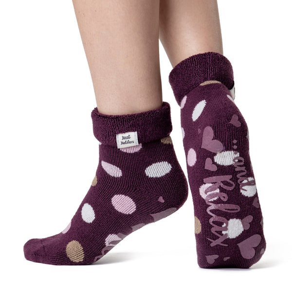 Damen Lite Lyra Lounge-Socken mit Umschlagoberteil – Cabernet Dots