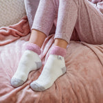 Originale Damen-Schlafsocken mit Umschlag-Federoberteil – Rosa und Creme