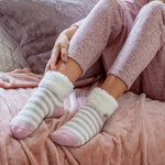 Calcetines de dormir originales para mujer con parte superior de plumas - Gris y crema