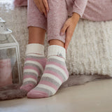 Calcetines de dormir originales para mujer con parte superior acanalada - Gris y rosa