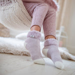 Ladies Original Sleep Socks with Feather Top - Mauve & Cream