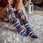 Chaussettes pantoufles double couche Soul Warming pour femmes - Marine et violet