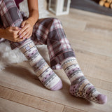 Chaussettes pantoufles double couche chauffantes pour dames - Lilas et gris