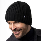 Mens Lawson Turn Over Cuff Ribbed Hat - Black