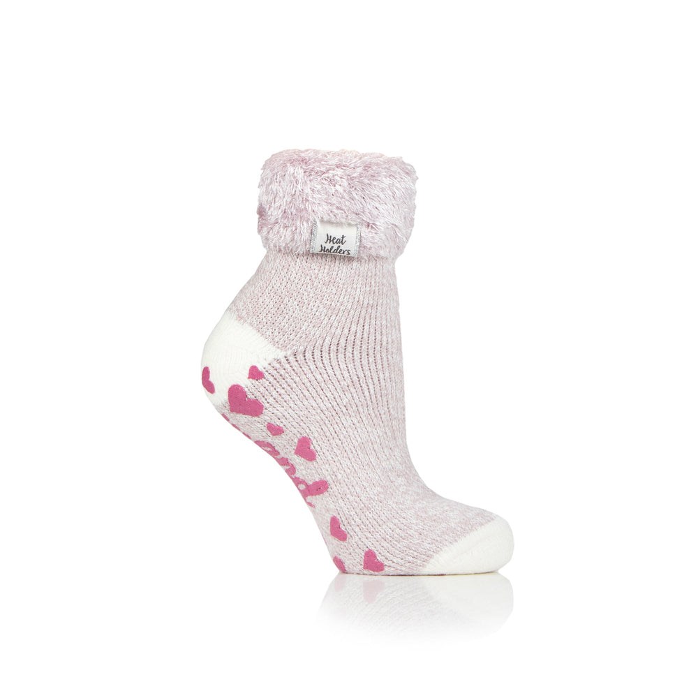 Calcetines lounge originales para mujer con parte superior de plumas - Malva y crema
