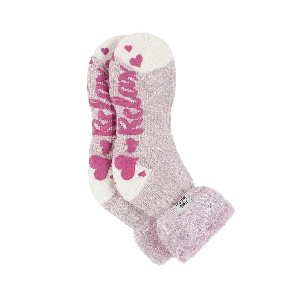 Calcetines lounge originales para mujer con parte superior de plumas - Malva y crema