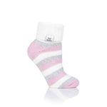 Originale Damen-Schlafsocken mit umgeschlagenem Rippenoberteil – Grau und Rosa