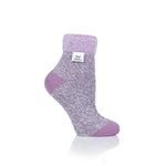 Chaussettes de nuit originales pour dames avec dessus en plumes - Lilas et gris