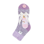 Chaussettes de nuit originales pour dames avec dessus en plumes - Lilas et gris