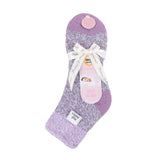 Chaussettes de nuit originales pour dames avec dessus en plumes - Lilas et gris