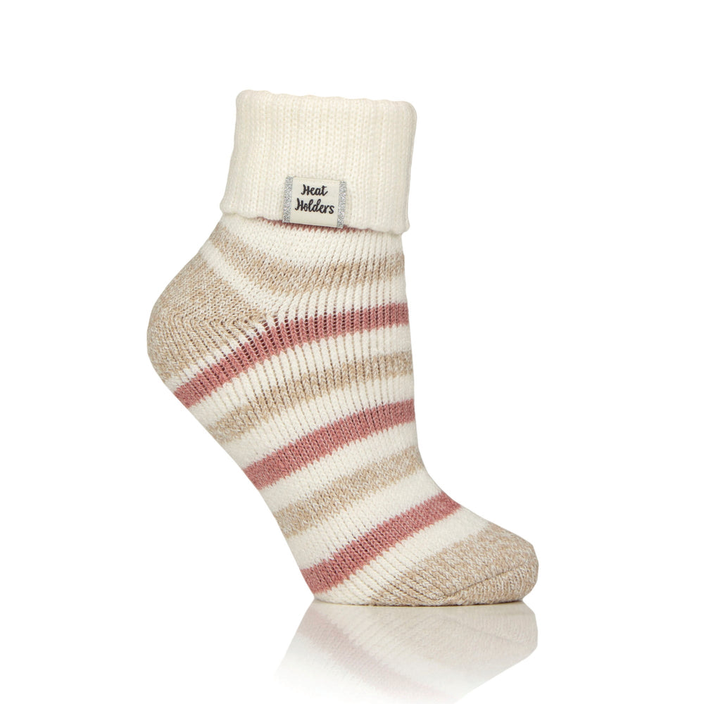 Ladies Original Sleep Socks with Turnover Feather Top - Cream / Dusky Cranberry