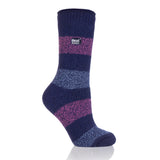 Chaussettes originales à rayures torsadées pour femmes - Bleu marine et rose