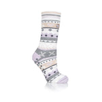 Chaussettes pantoufles double couche chauffantes pour dames - Lilas et gris