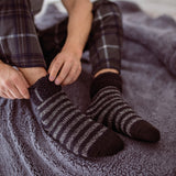 Chaussettes de nuit originales Olwen pour hommes avec haut à revers en plumes - Charbon et gris