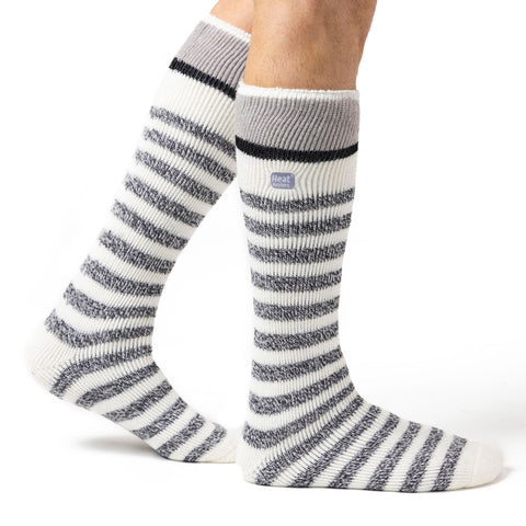 Chaussettes de ski et de sports de neige extra longues originales pour hommes - Rayure crème