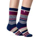 Damen Original Fleckney Twist Stripe Socken – Marineblau und Weinrot