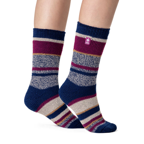 Calcetines originales Fleckney Twist Stripe para mujer - Azul marino y vino