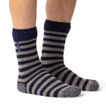 Chaussettes de nuit Lumi originales pour hommes avec haut en plumes - Marine et gris