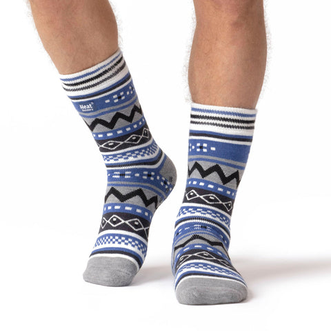 Mens Soul Warming Dual Layer Slipper Socks - Grey & Blue