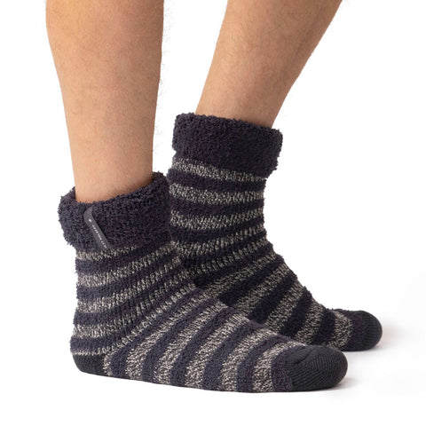 Chaussettes de nuit originales Olwen pour hommes avec haut à revers en plumes - Charbon et gris