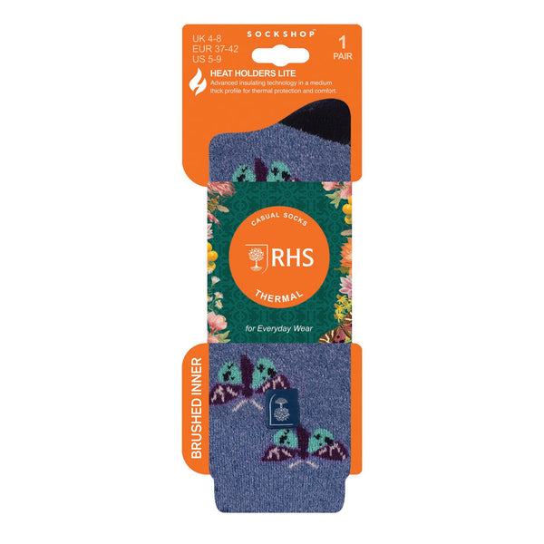 Damen Lite Jacquard Socken RHS -Schmetterlinge - Jeans