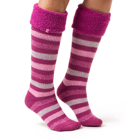 Damen Original Hellebore Gummistiefelsocken – Rosa gestreift