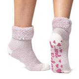 Calcetines lounge originales para mujer con parte superior de plumas - Malva y crema