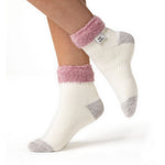 Originale Damen-Schlafsocken mit Umschlag-Federoberteil – Rosa und Creme