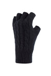 Fingerlose Damen-Handschuhe mit Zopfmuster – Schwarz