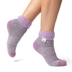 Calcetines de dormir originales para mujer con parte superior de plumas - Lila y gris