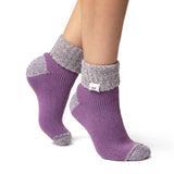 Chaussettes de nuit originales pour dames avec haut côtelé à revers - Lilas et gris