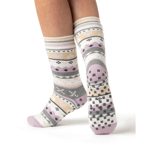 Seelenerwärmende doppellagige Slipper-Socken für Damen – Flieder und Grau