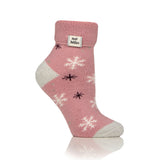 Ladies Lite Sleep Socks with Turnover Top - Snowflake Rose Blush