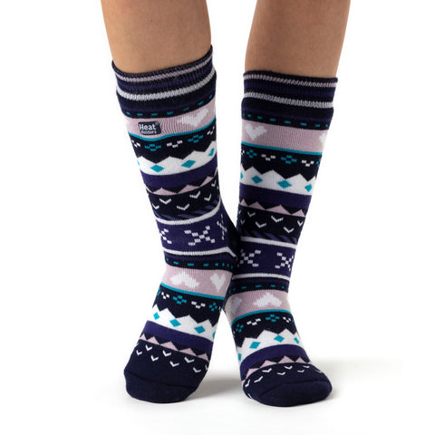 Chaussettes pantoufles double couche Soul Warming pour femmes - Marine et violet