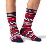 Seelenerwärmende doppellagige Slipper-Socken für Herren – Marineblau und Rot