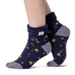 Chaussettes de nuit Lite Orion pour dames avec haut à revers - Étoiles marine et dorées