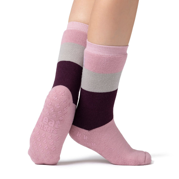 Damen IOMI Dual Layer Raynaud's Slipper Socken – Blockstreifen Rose Blush
