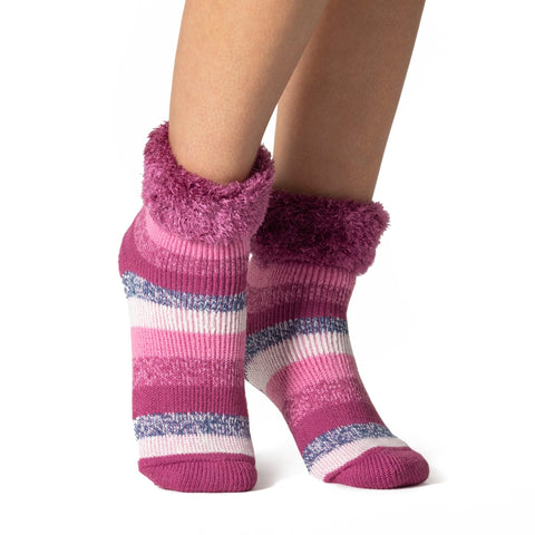 Chaussettes de détente Heathfield Original pour dames avec haut à revers - Rayure rose