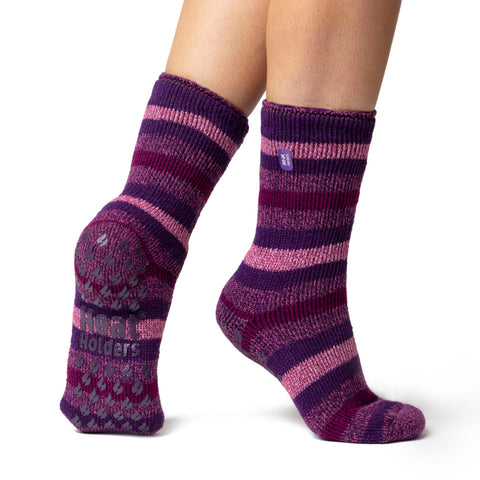 Chaussettes pantoufles originales à rayures Petunia pour femmes - Violet