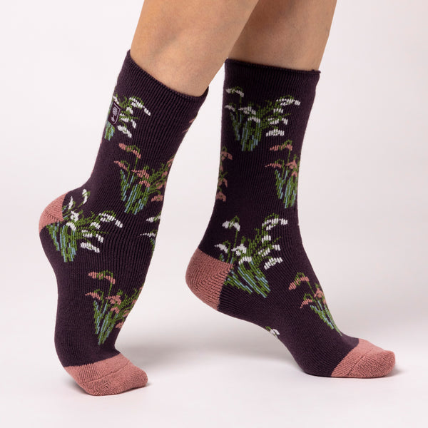 Damen Lite Jacquard Socken RHS Schneeglöckchen - Mulberry