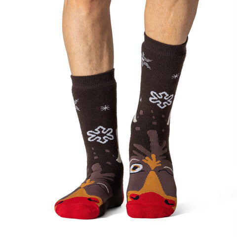 Calcetines navideños de doble capa para hombre - Rudolph