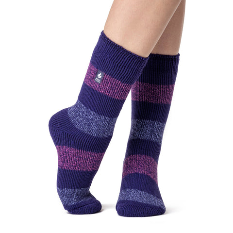 Chaussettes originales à rayures torsadées pour femmes - Bleu marine et rose