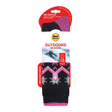 Ladies Ultra Lite Long Ski & Snow Sports Socks - Black & Pink Fairisle