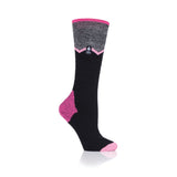 Damen Ultra Lite lange Ski- und Schnee-Sportsocken – Schwarz und Pink mit Zickzackmuster